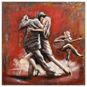 "Dance" Mixed Media Iron Hand Painted Dimensional Square Wall Sculpture