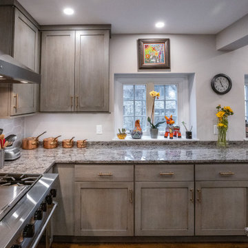 Transitional Gourmet Kitchen with Gray-Stained Cabinets | Large Island