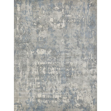 Murano Handmade Hand Loomed Wool and Bamboo Silk Silver/Blue Area Rug, 5'x8'