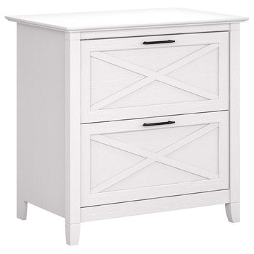 Transitional File Cabinet, 2 Storage Drawers With X-Shaped Front, Pure White Oak
