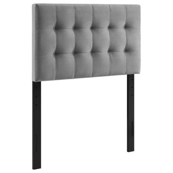Lily Biscuit Tufted Twin Performance Velvet Headboard Gray