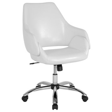 Madrid Home and Office Upholstered Mid-Back Chair, White Leather