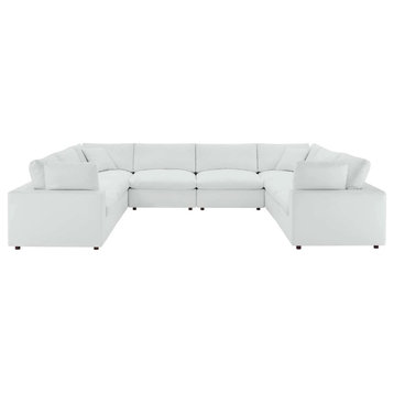 Milan White Down Filled Overstuffed Vegan Leather 8, Piece Sectional Sofa