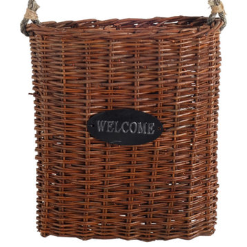 "WELCOME" Willow Door Basket With Rope 14X5X15"