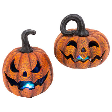 Set of two delightfully spooky lighted jack-o-lanterns