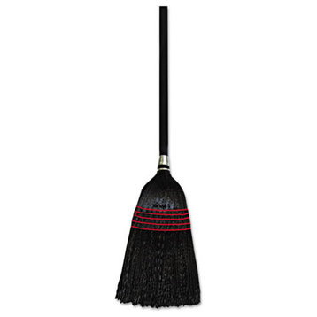 Flagged Tip Poly Bristle Janitor Brooms, 57-58-1/2", Natural/Black, 12-Carton
