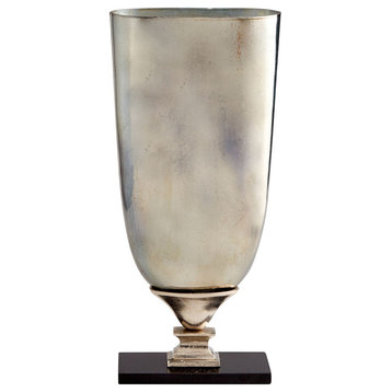 Cyan Large Chalice Vase 09767, Nickel  and Verdi Platinum Glass