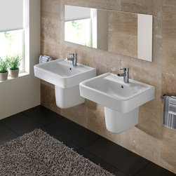 Renova wall-mount Semi-pedestal ceramic Sink with overflow and one faucet hole - Bathroom Sinks