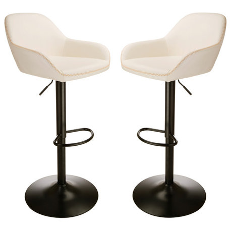 Cream White Leatherette Bar Stool, Set of 2