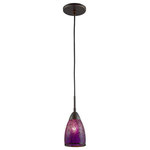 Woodbridge Lighting - Venezia Mini Pendant, Bronze, Mosaic Purple, 1-Light, 4"D - The Venezia collection is a series of hanging lights featuring uniquely colored designer glass. With many color options to choose from, this transitional design can blend in many rooms with different colors and themes.