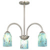 Chandelier With Blue Art Glass in Satin Nickel Finish, 592-09 GL1021D