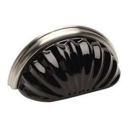 Cosmas - Cabinet Cup Pull, Satin Nickel and Black Glass - Cabinet And Drawer Handle Pulls
