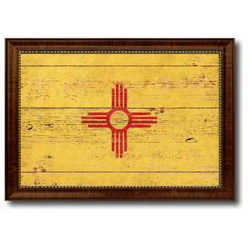 New Mexico State Vintage Flag Print With Brown Gold Frame, 19"X27"