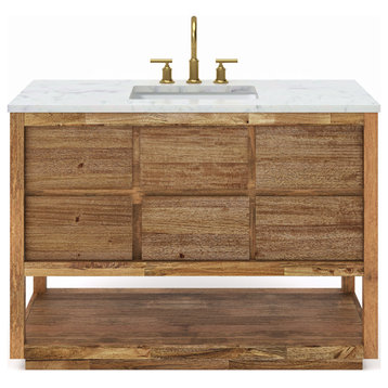 Oakman Marble Top Vanity in Mango Wood with Faucet, 48, Vanity With Satin Gold Faucet