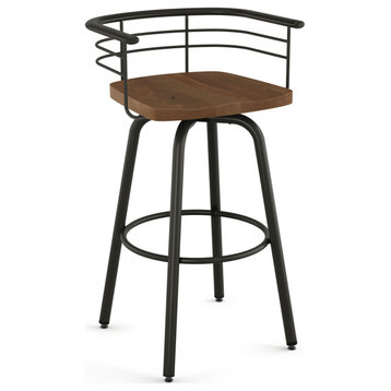 Amisco Brisk Swivel Counter and Bar Stool, Light Brown Distressed Wood / Dark Brown Semi-Transparent Metal, Counter Height