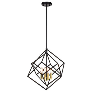 Rad 17.5-in. 4 Light Pendant Black and Natural Brass