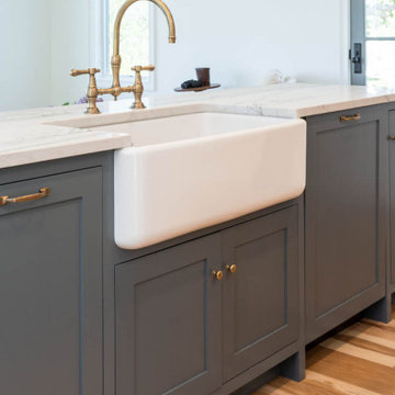 Laundry Room with Farmhouse Utility Sink and Brass Bridge Faucet – Cape Ann Cott