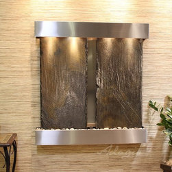 Aspen Falls Wall Fountain with Stainless Steel and Rajah Slate - Indoor Fountains