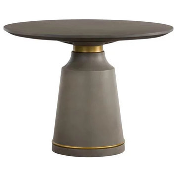 Industrial Dining Table, Round Pedestal Base & Concrete Top, Two Tone Finish