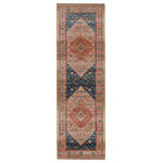 Jaipur Living - Vibe by Jaipur Living Elizar Medallion Blush/Blue Area Rug, 2'6"x8' - Inspired by the vintage perfection of sun-bathed Turkish designs, the Myriad collection is warm and inviting with faded yet moody hues. The Elizar rug boasts a romantically distressed center medallion in contemporary tones of dusty pink, deep blue, and taupe with ivory fringe trim for added texture and antique allure. This power-loomed rug features a plush and durable blend of polyester and polypropylene, lending the ideal accent to high-traffic spaces.