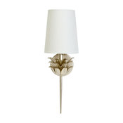 1-Arm Sconce With 3-Layer Leaf Motif and White Linen Shade, Silver