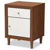 Harlow Wood 1-Drawer and 1-Door Nightstand, Walnut Brown and White