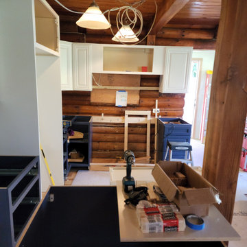 Log Cabin Kitchen Durring Cabinet Installation