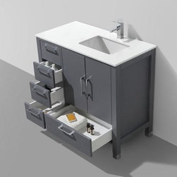 36" Matte Grey with quartz counter top - Bathroom Cabinets