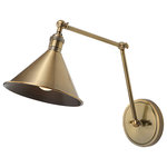 My Swanky Home - Traditional Antiqued Brass Library Wall Sconce Reading Adjustable Arm Shade - Tradition lines make this 1 light adjustable wall sconce in a rich oxidized antique brass finish with a metal cone shade a classic.