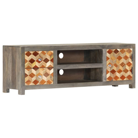 vidaXL TV Stand TV Unit Sideboard TV Console Cabinet Gray Solid Mango Wood