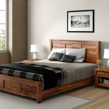 Modern Farmhouse Solid Wood 3pc Bed & Nightstands Suite