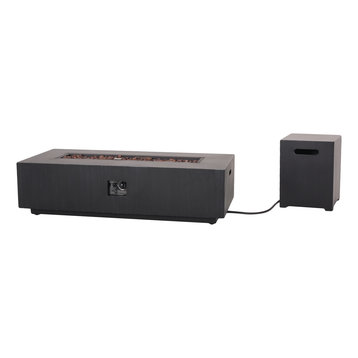 Jasmine Outdoor 50,000 BTU Rectangular Fire Pit with Tank Holder, Brushed Black