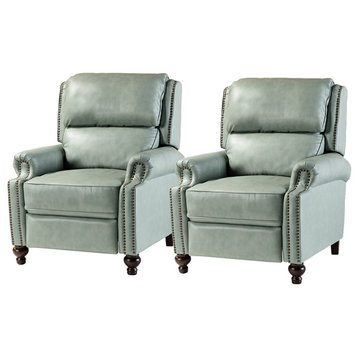 Genuine Leather Cigar Recliner, Home Theater Seating, Set of 2, Sage
