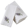 Table Napkins With Hemstitch Border And Lavender Embroidery, Set of 6