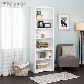 Pemberly Row Tall Contemporary 6 Shelf Bookcase in White