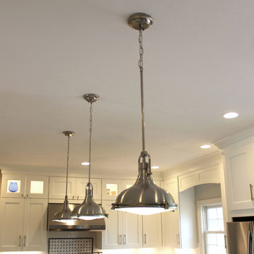 White Kitchen with Gray and Black Quartz Countertop and Bar Area ~ Streetsboro
