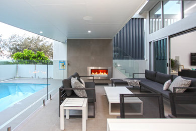 Photo of a modern home design in Brisbane.