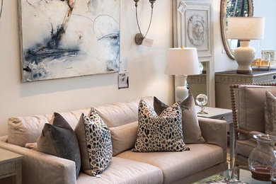 Example of a small transitional formal and open concept living room design in New Orleans with white walls, no fireplace and no tv