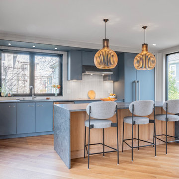 Transitional Blue Slim Shaker Kitchen in Cambridge, MA