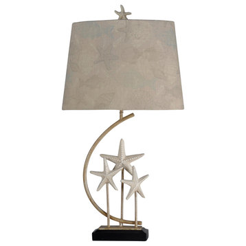 Sand Stone | Traditional Coastal Star Fish Statued with Metal Stand Table Lamp
