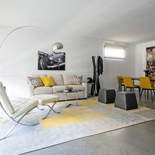 grey and yellow bedroom