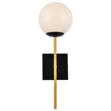 Noah 1-Light Black and Brass and White Glass Wall Sconce