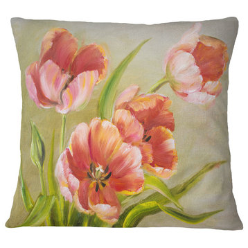 Vintage Red Tulips Floral Throw Pillow, 18"x18"