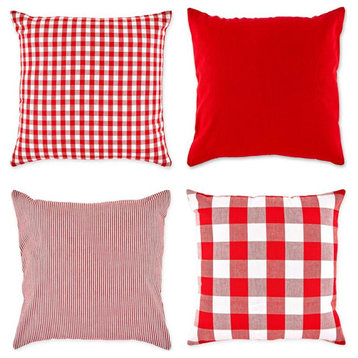 DII 18x18" Modern Cotton Assorted Pillow Cover in Red/White (Set of 4)