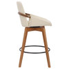 Baylor Swivel Wood Bar or Counter Height Stool in Faux Leather in WALNUT