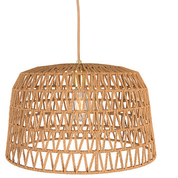 Open Weave Metal and Paper Rope Ceiling Light, Natural, Natural