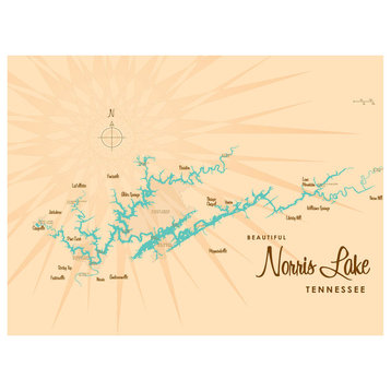 Lakebound Norris Lake Tennessee Map Art Print, 18"x24"