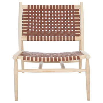 Leil Leather Woven Accent Chair, Cognac/Natural