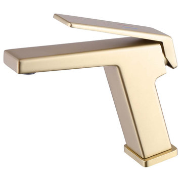 Deck Mounted Single Handle Bathroom Faucet, Single Hole, Brushed Gold