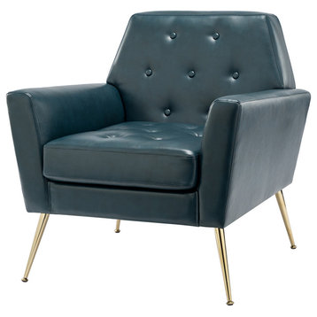 32.8" Comfy Armchair With Metal Legs, Turquoise